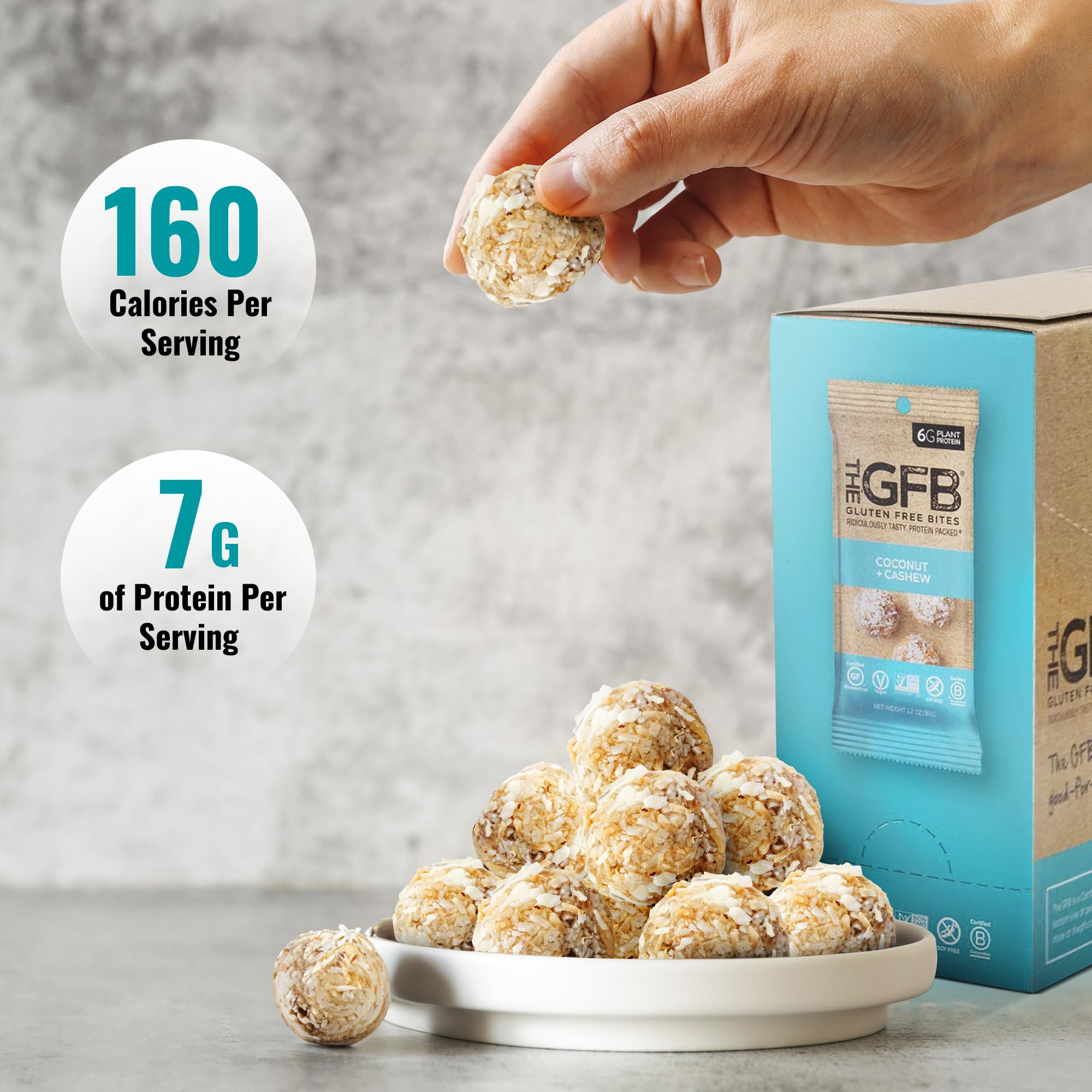 Boules-protéine coco-cashew GFB ingrédients principaux riches en protéines végétales