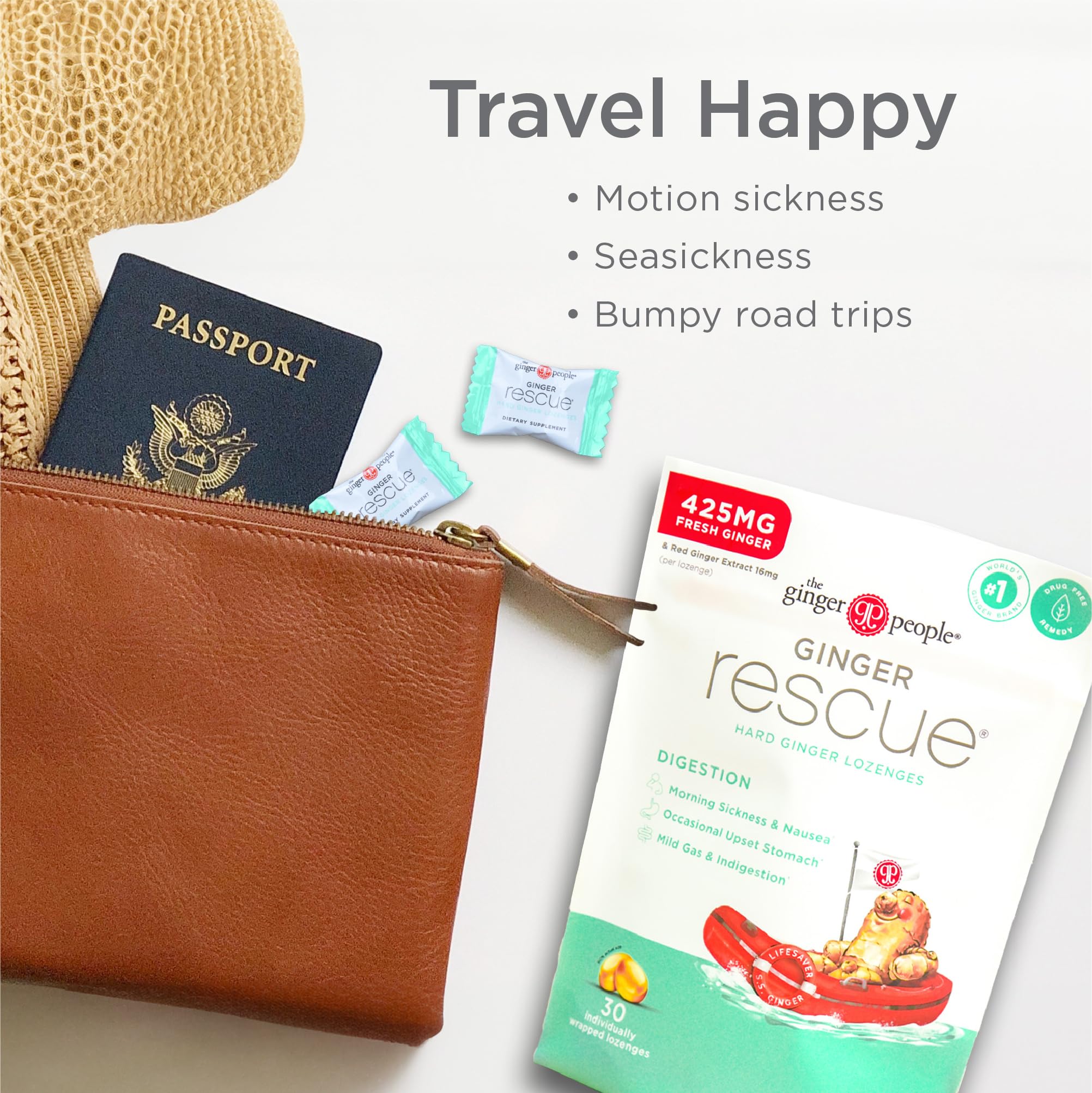 The Ginger People Ginger Rescue Lozenges dans une boîte pratique pour usage quotidien