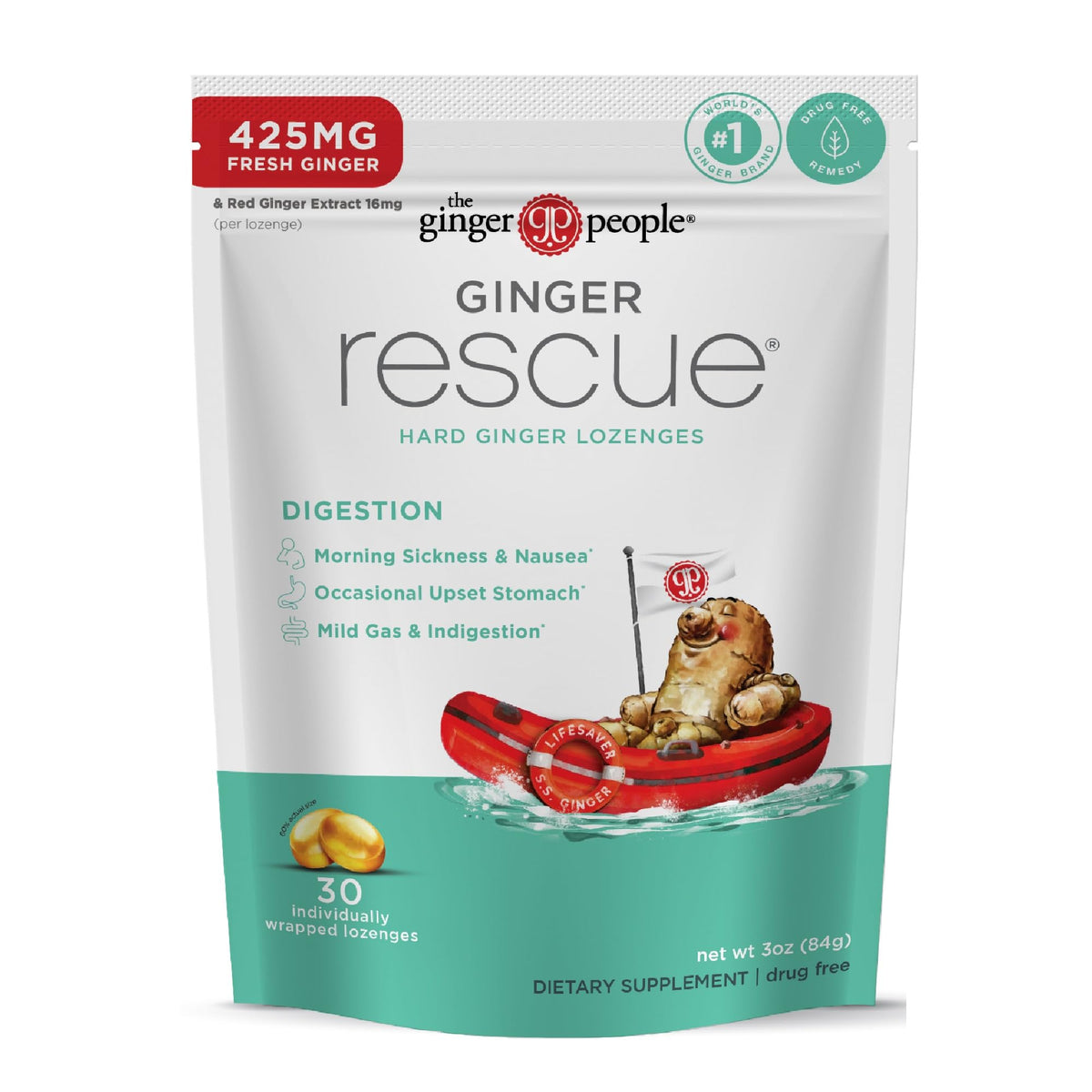 The Ginger People Ginger Rescue Lozenges dans emballage portable pour voyage et bien-être digestif