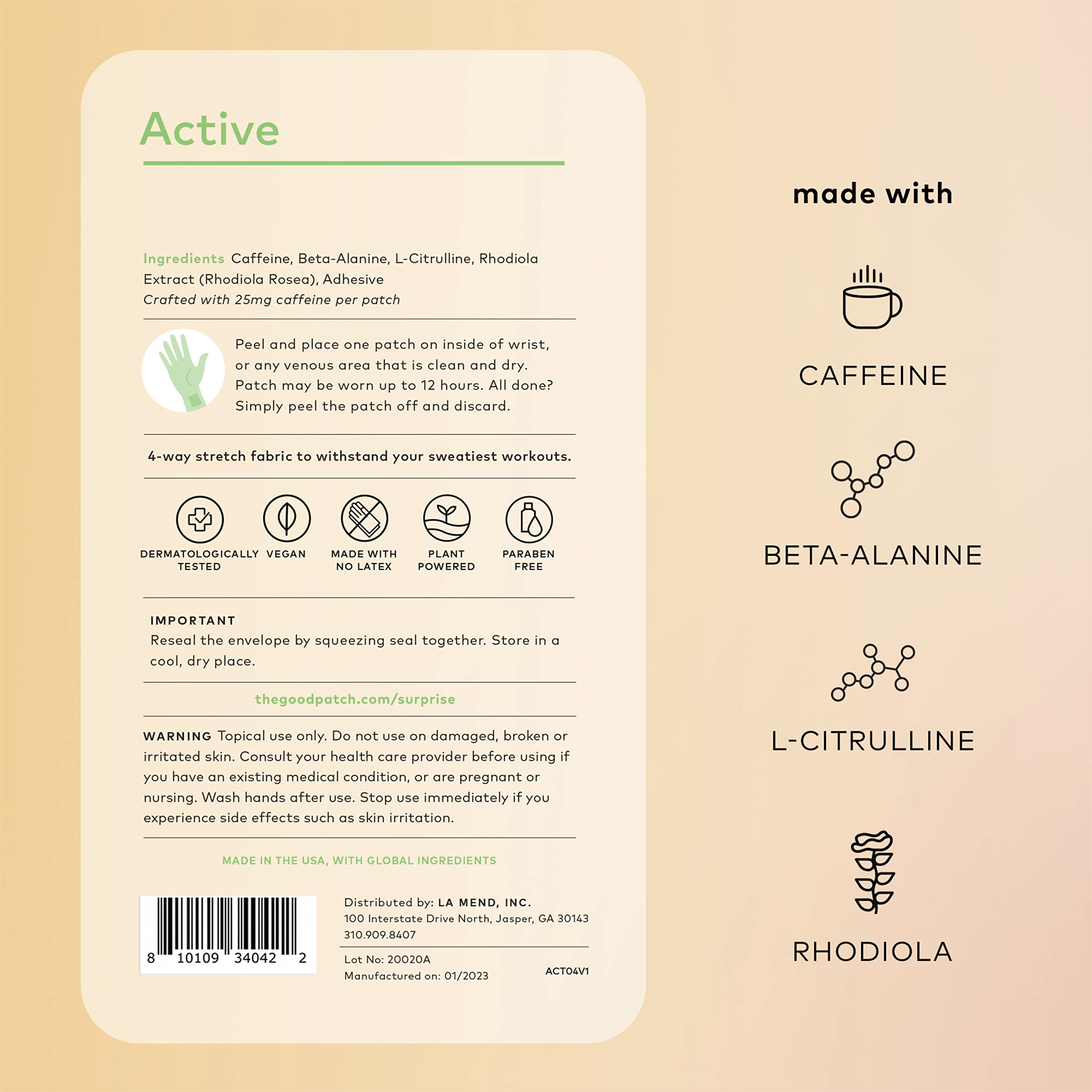 The Good Patch Active Patch cafeine: soutien stimulant au moment cle de l effort
