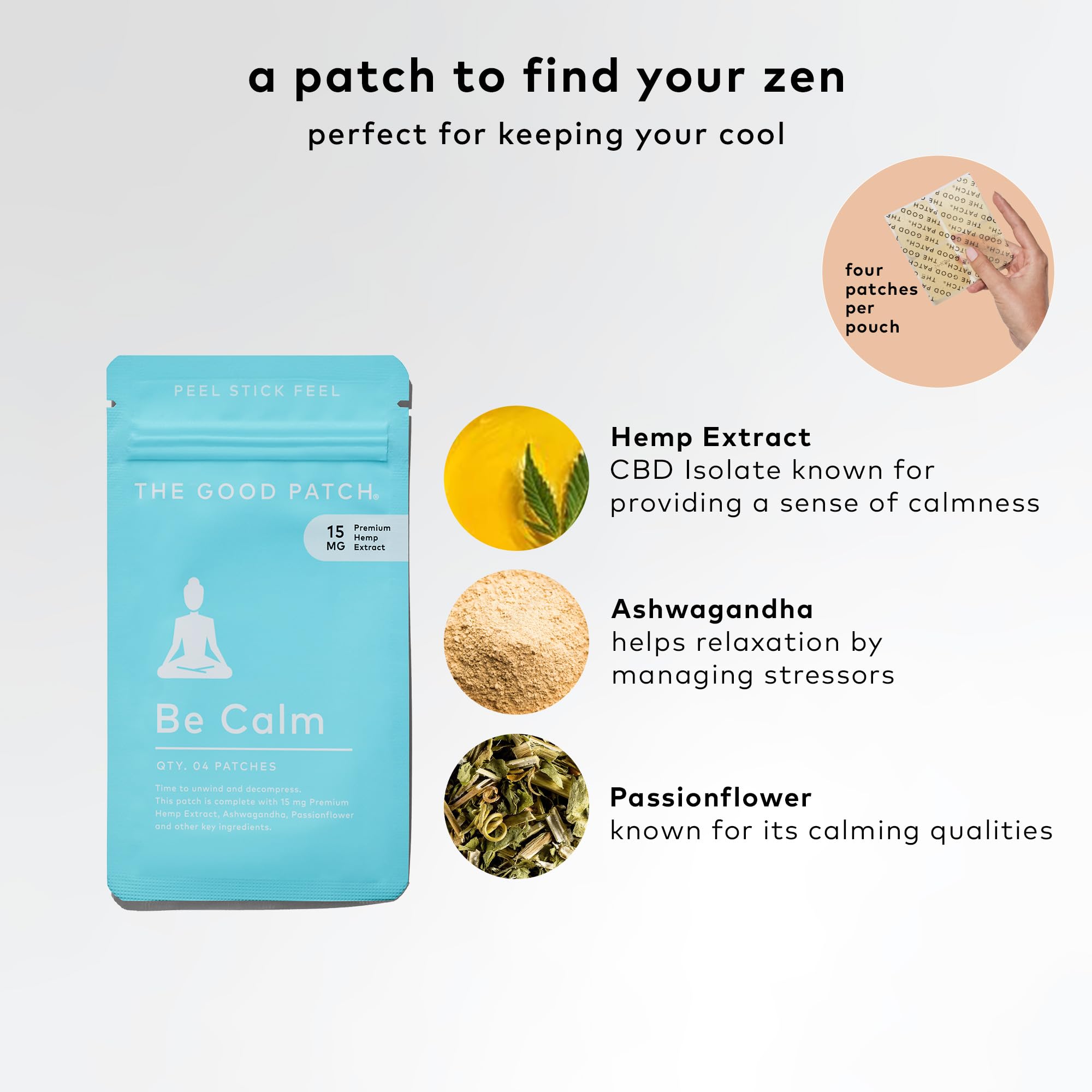 The Good Patch Be Calm Patch – patch appliqué sur le poignet, usage discret.