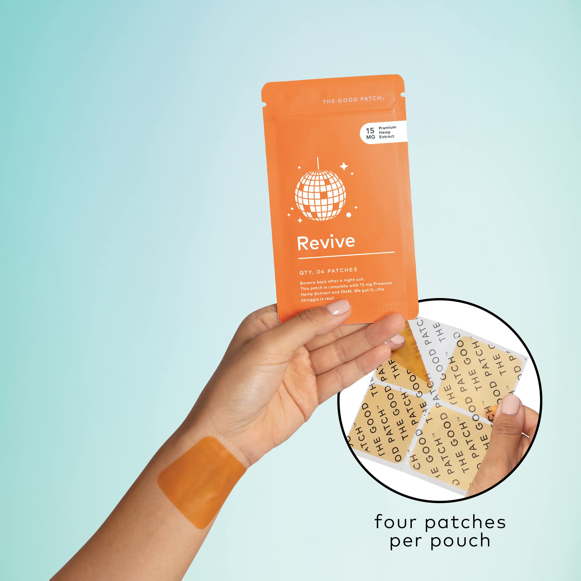 The Good Patch Revive patch application discrète sur le poignet.