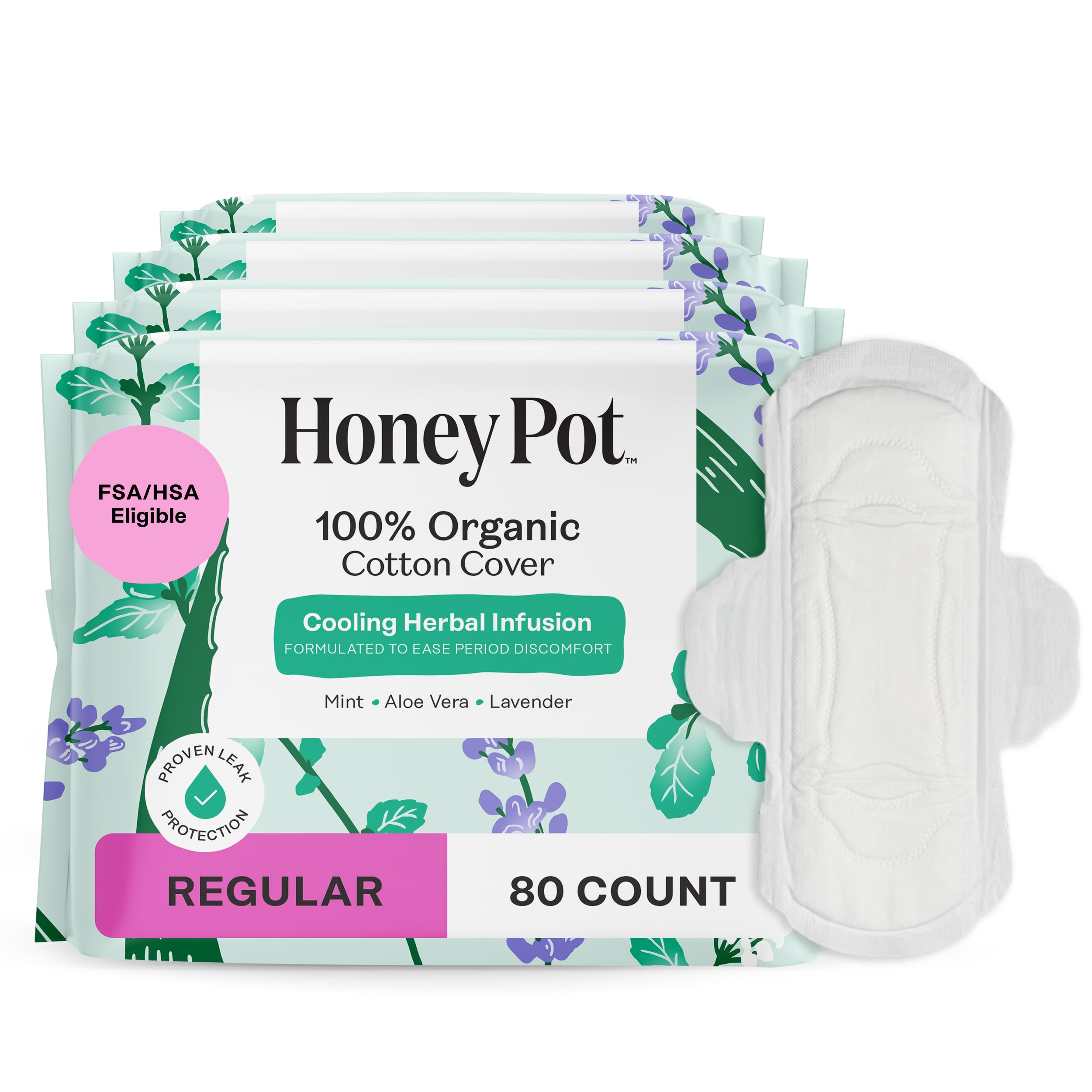 The Honey Pot Company serviettes herbales régulières avec ailes et coton biologique pour protection quotidienne.