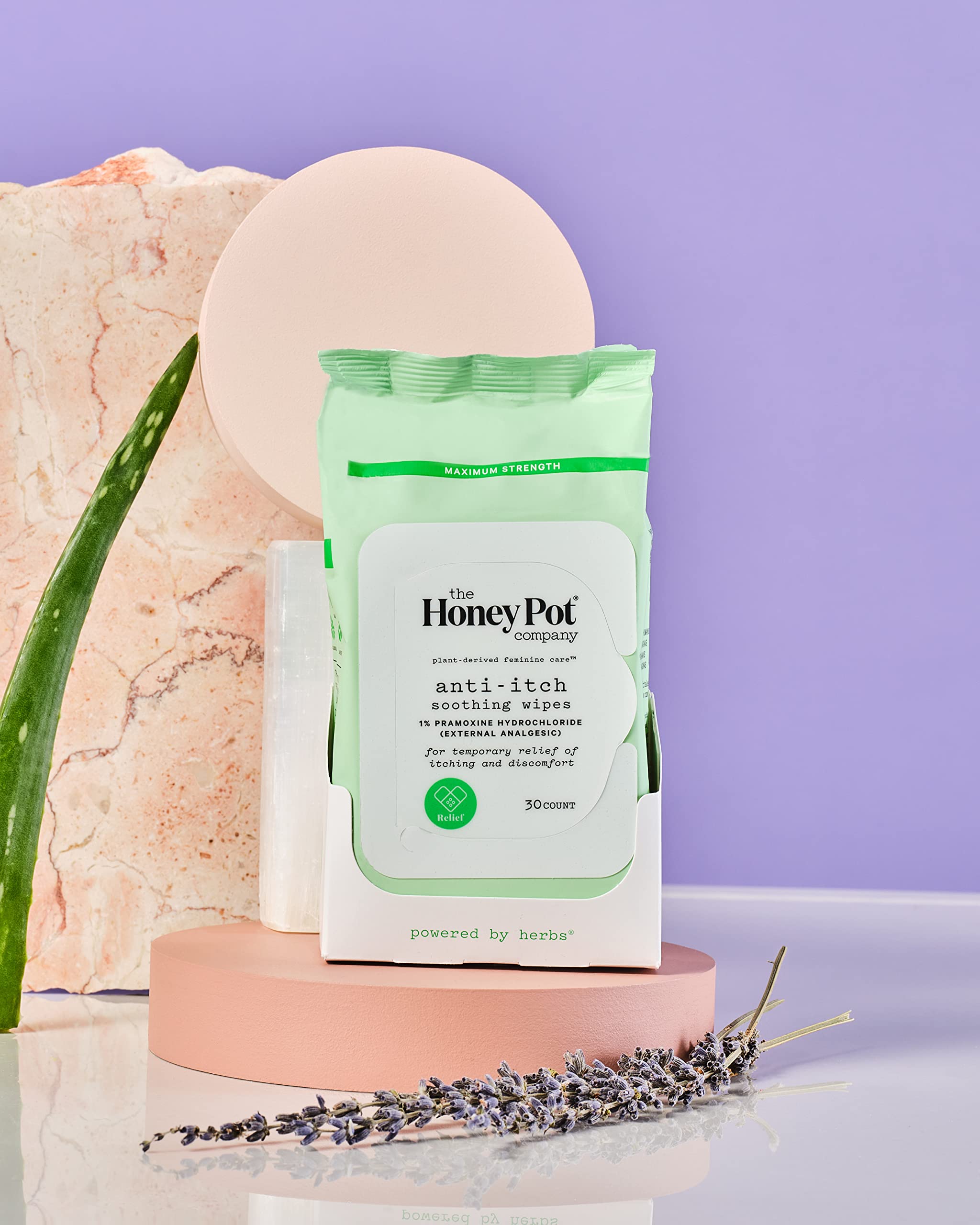 The Honey Pot Company lingettes calendula lavande aloe, soutien à l’écosystème vaginal.