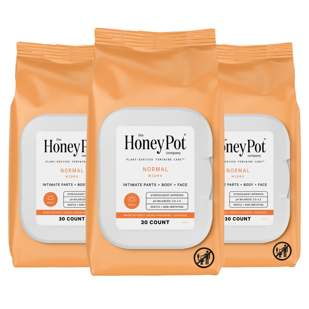 The Honey Pot Company lingettes féminines, emballage souple et pratique, pour emporter.
