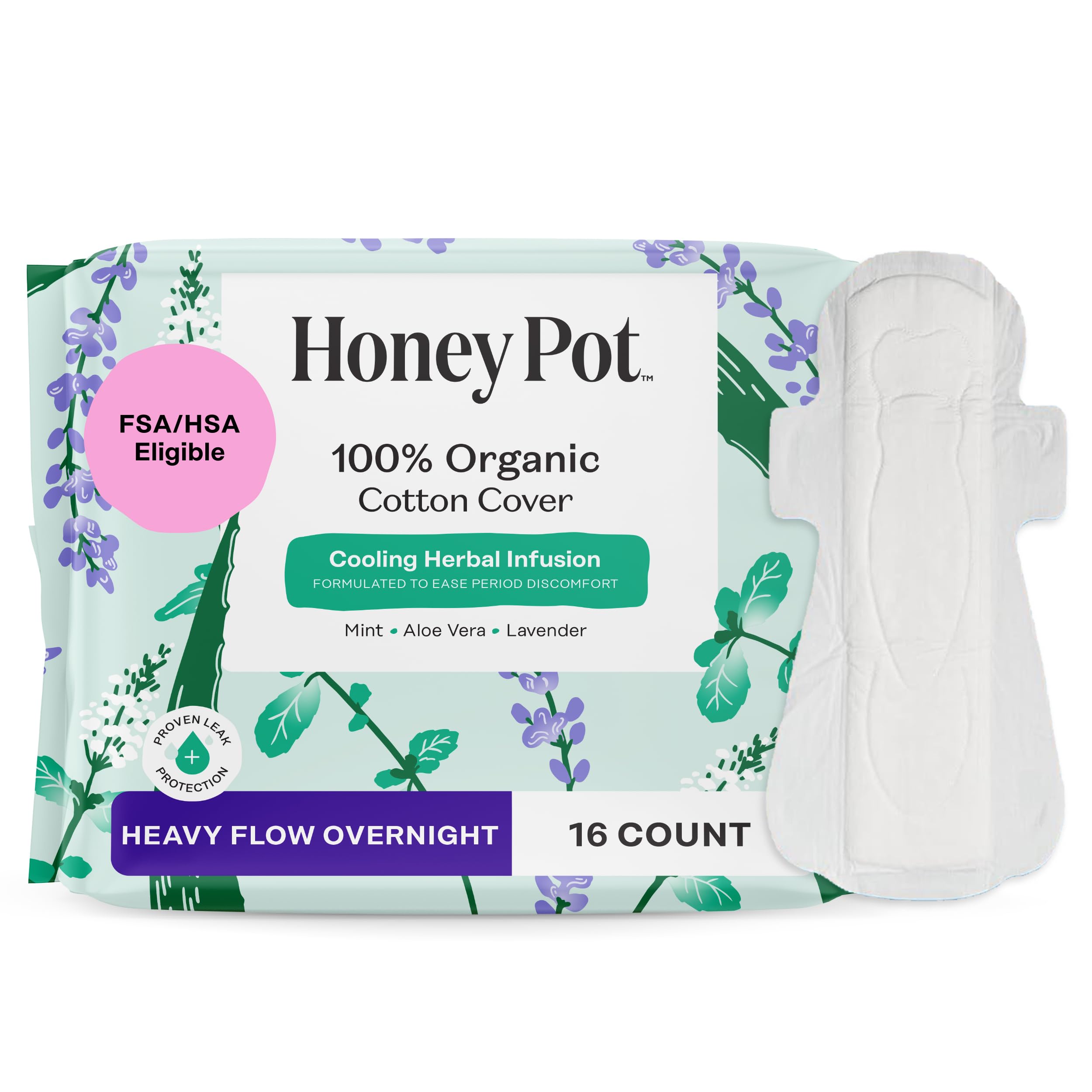 The Honey Pot Company serviettes herbales nuit avec ailes pour absorption et fraîcheur