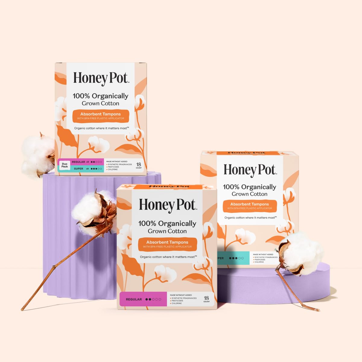 Cordon cousu intégré facilitant le retrait des tampons The Honey Pot.