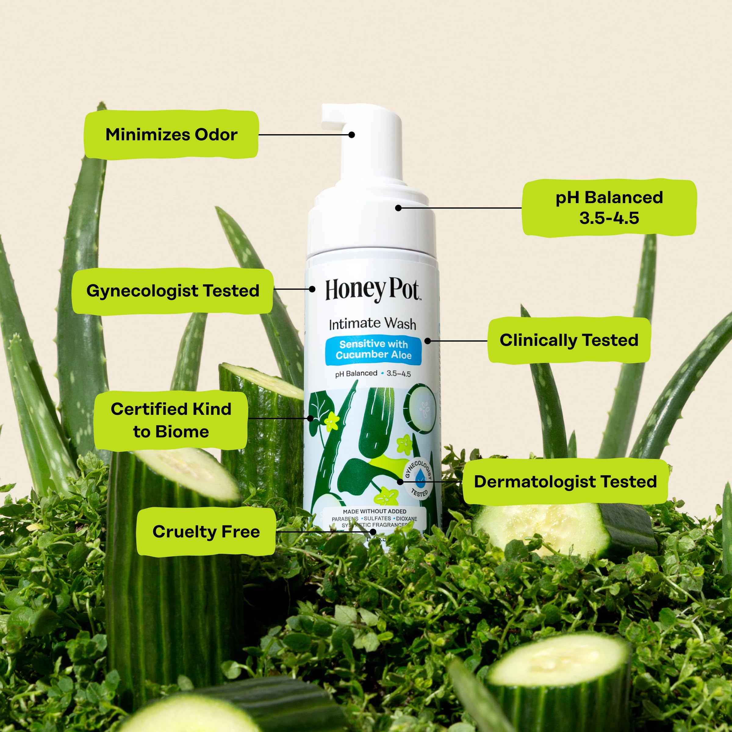 The Honey Pot Emballage Concombre-Aloes Emballage simple et informatif.