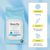 Lingettes The Honey Pot avec hydratation douce et aloe vera pour peau sensible.