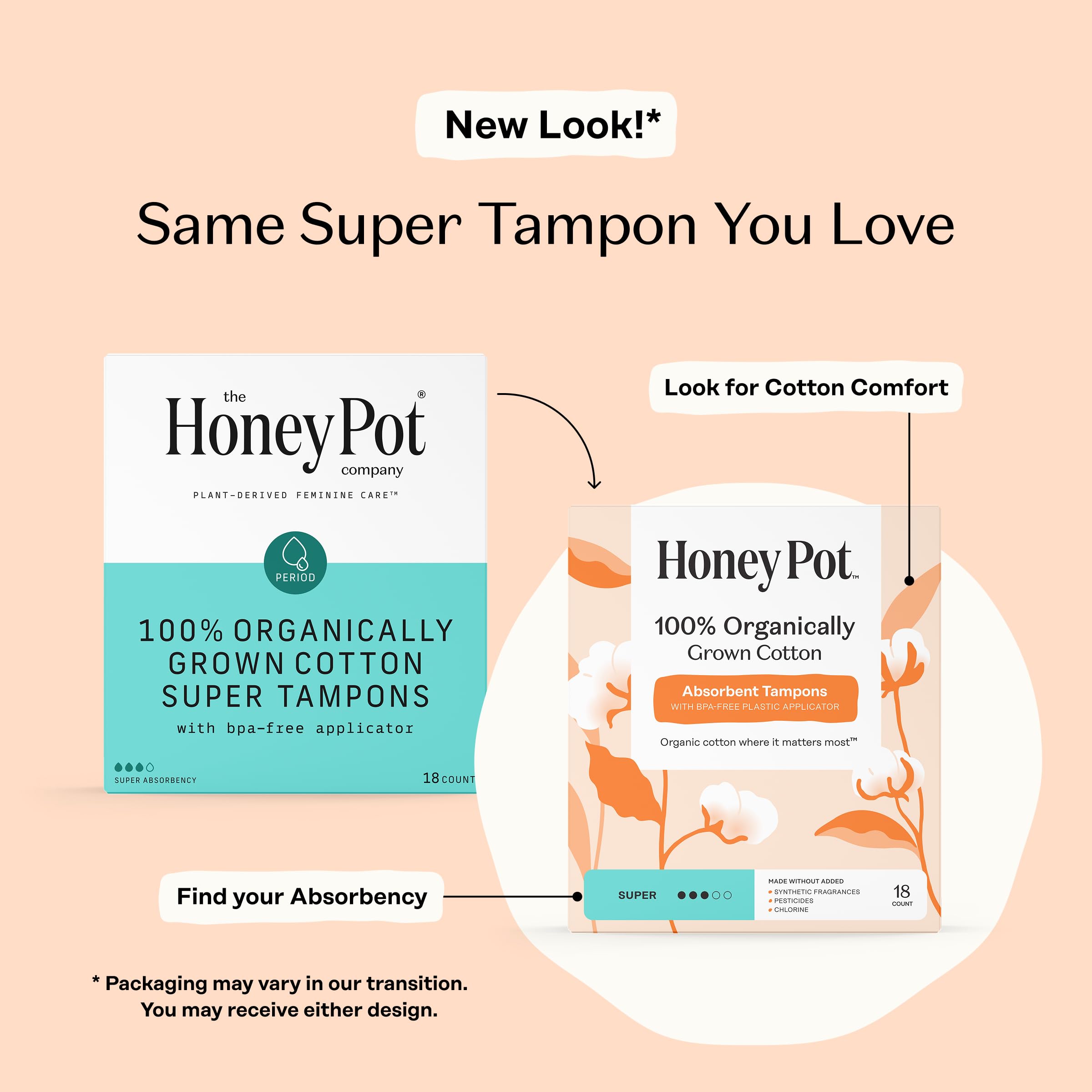 Noyau coton biologique des tampons The Honey Pot pour douceur et naturel.
