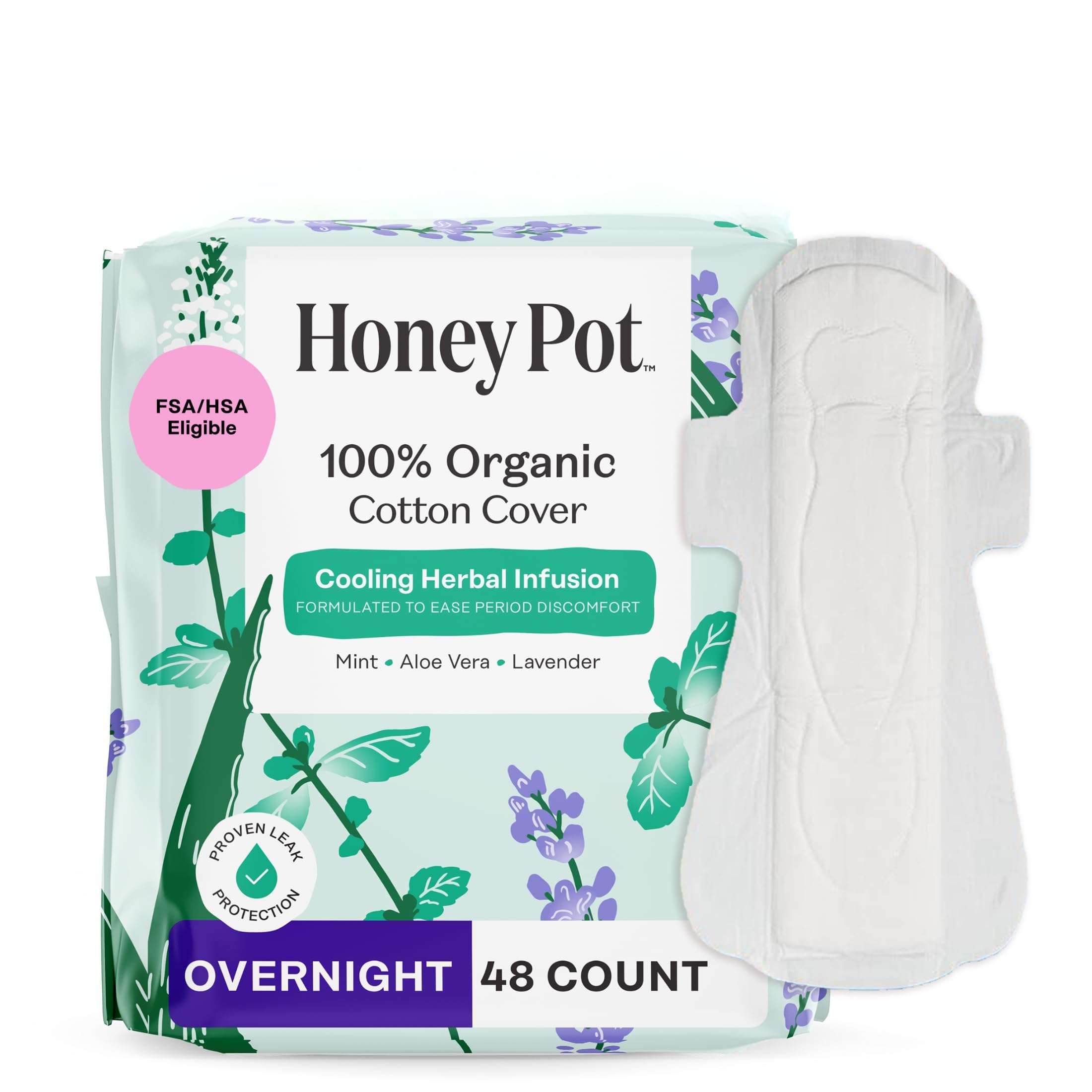 The Honey Pot Compagnie - serviette nocturne infusée aux herbes avec ailes pour la nuit, fraîcheur durable
