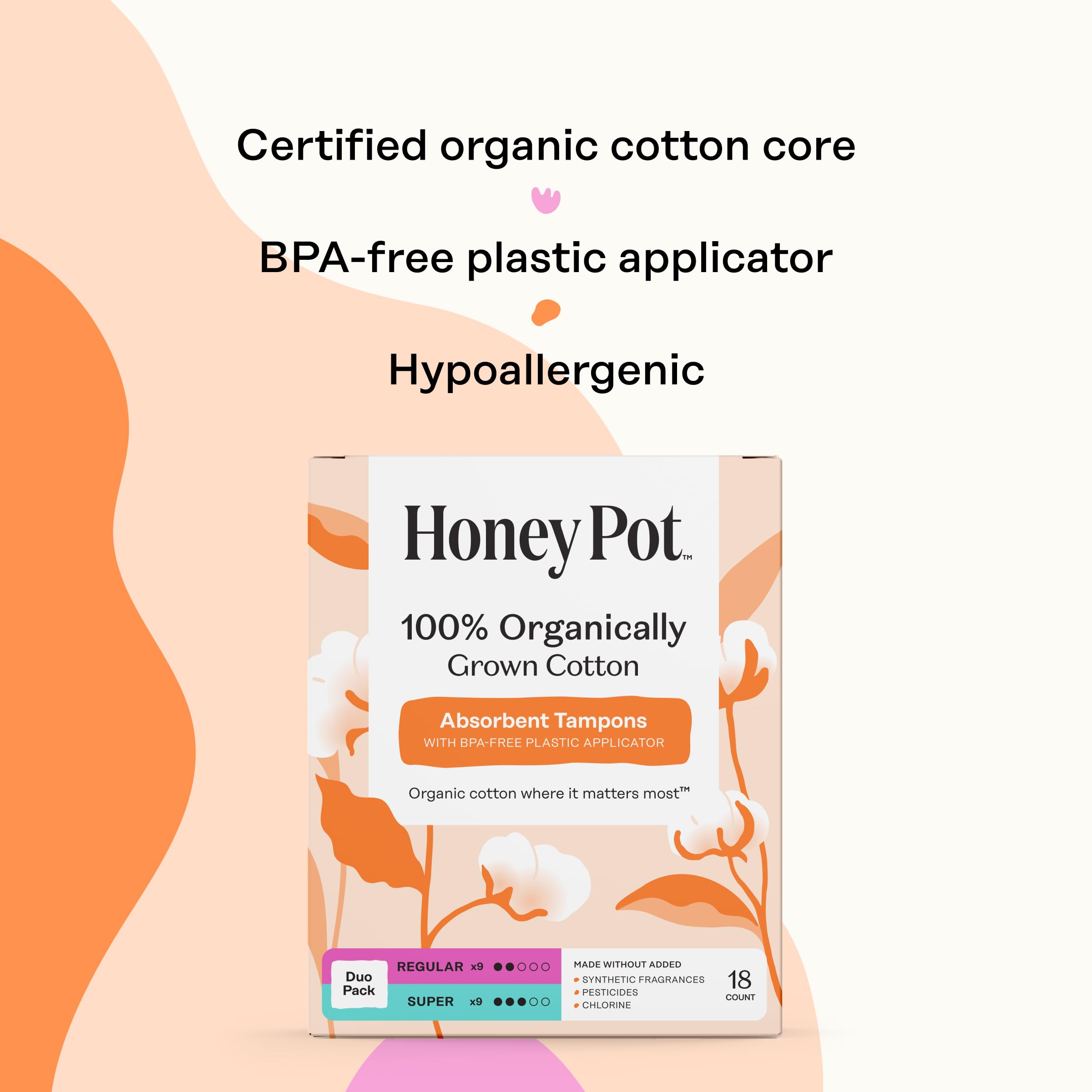 Tampon The Honey Pot sans parfum, coton bio, confort discret