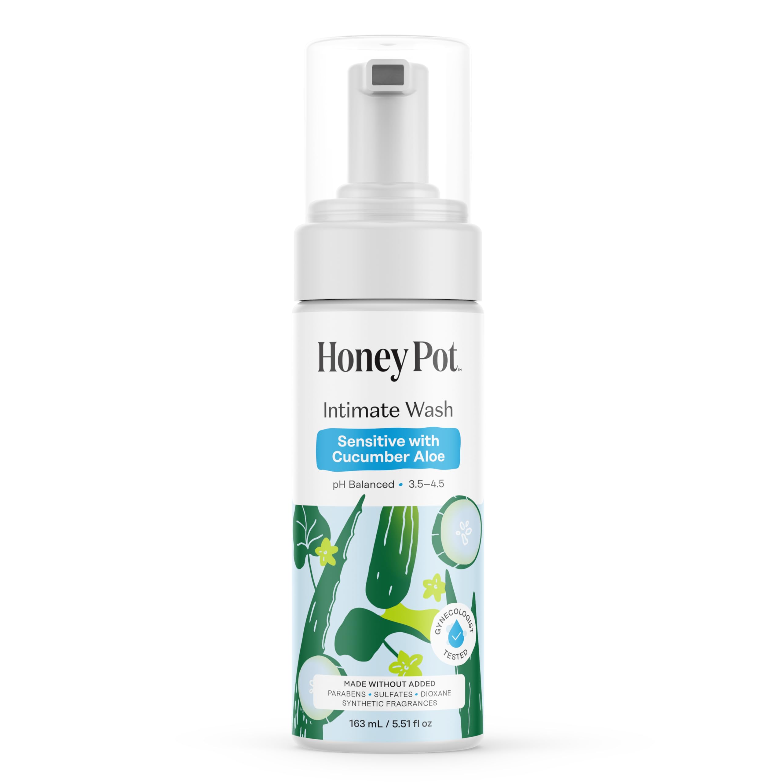 The Honey Pot Wash Concombre-Aloes Bouteille équilibre le pH et hydrate en douceur.