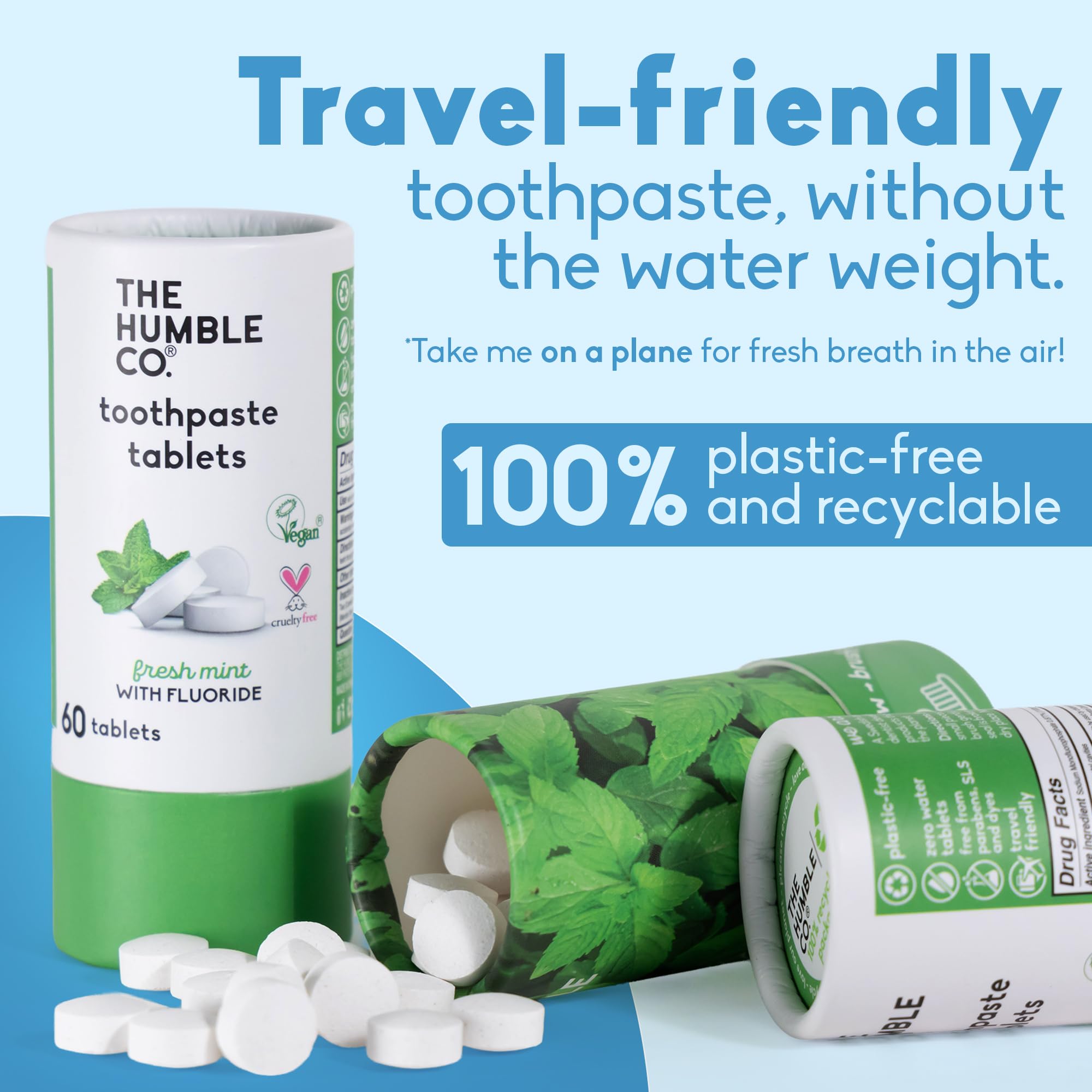 Tablettes The Humble Co menthe moment de mordre et mâcher avant brossage