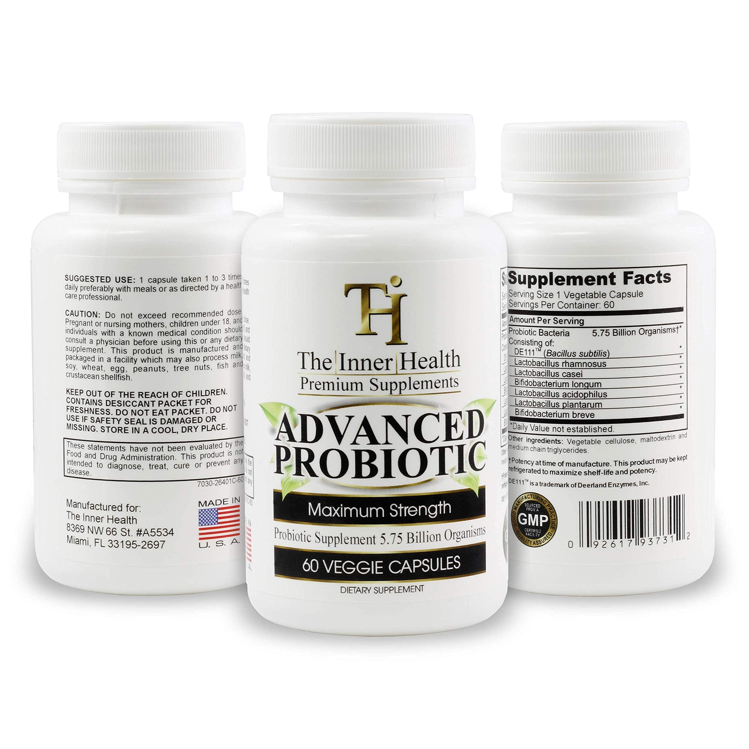 The Inner Health - bouteille de probiotiques avec 60 capsules pour un usage quotidien
