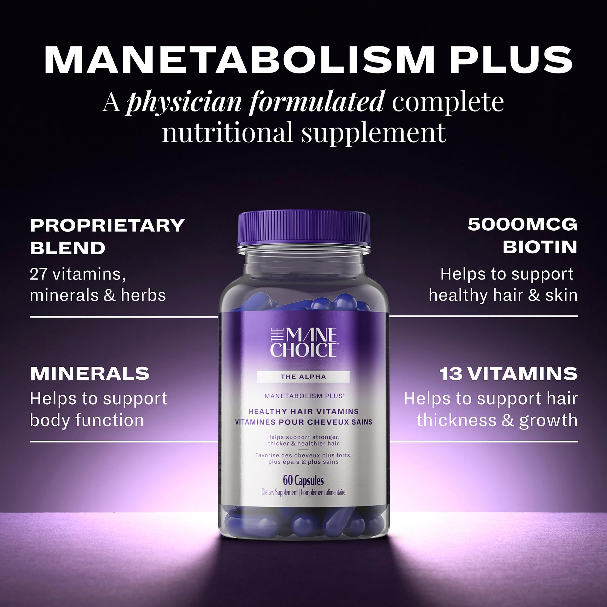 Tableau des vitamines MANETABOLISM Plus, présentation de 13 nutriments utiles