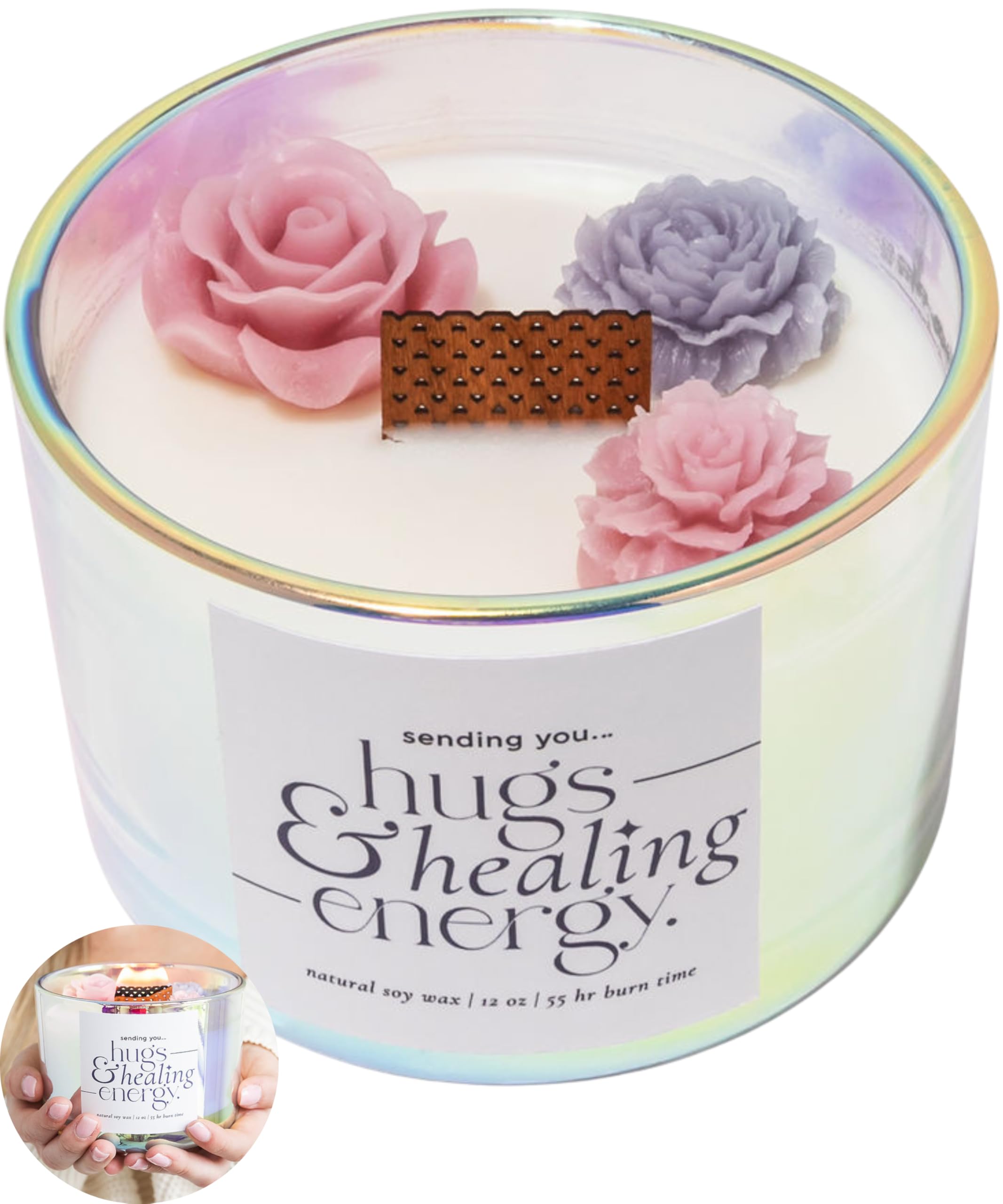 THE MINDFUL COLLECTIVE Hugs Energy: bougie-condoleances avec mèche en bois pour réconfort après perte.