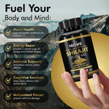 Étiquette THE MONK Shilajit claire, symbole de pureté et d'origine sauvage.