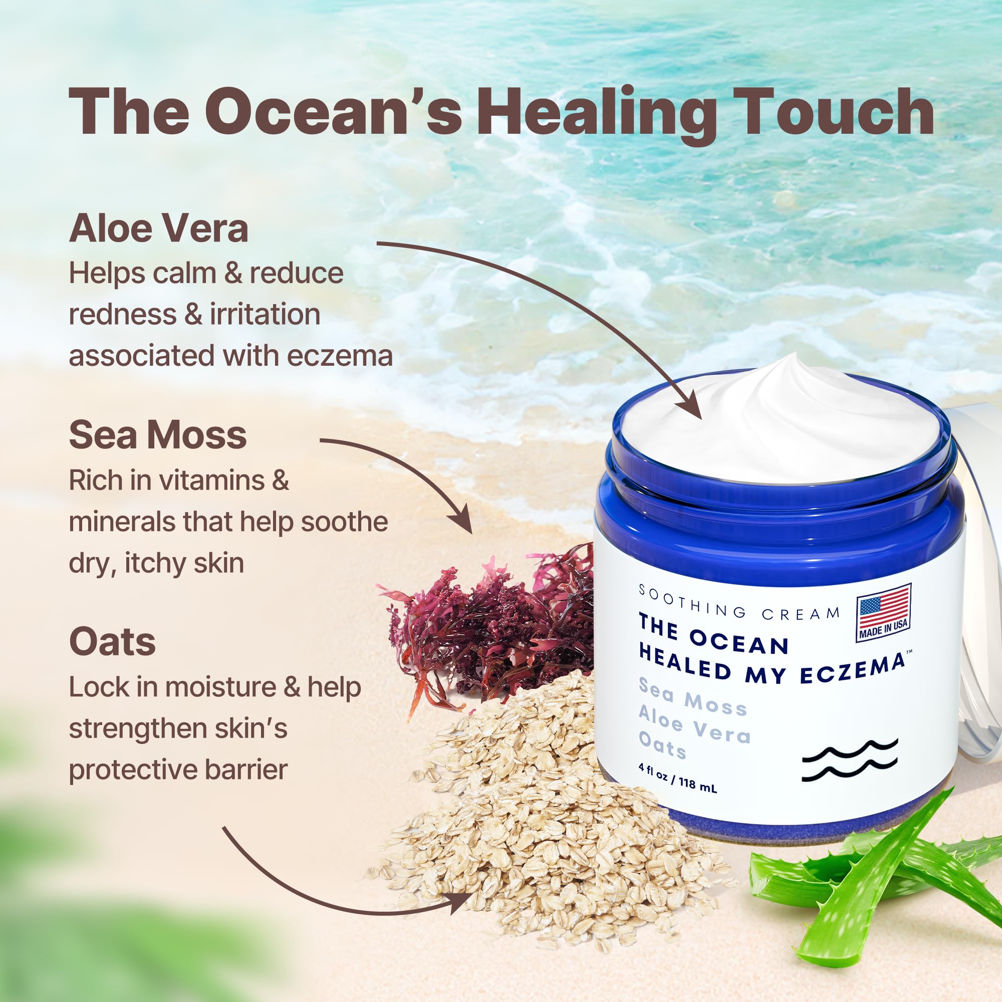 The Ocean Healed My Eczema – Texture légère et absorption rapide pour tout le corps.