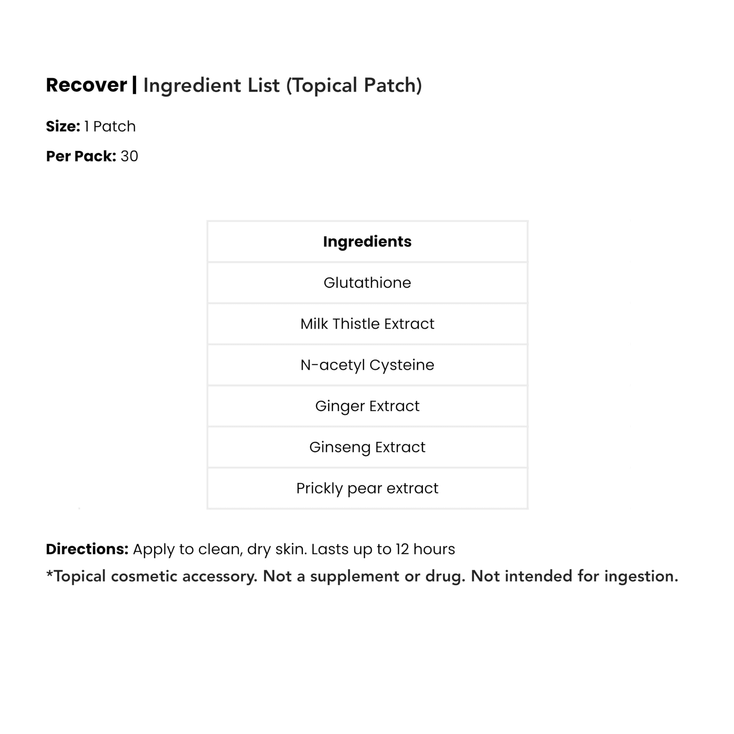 The Patch Remedy Recover Patch glutathion et chardon-marie, ingrédients botaniques.