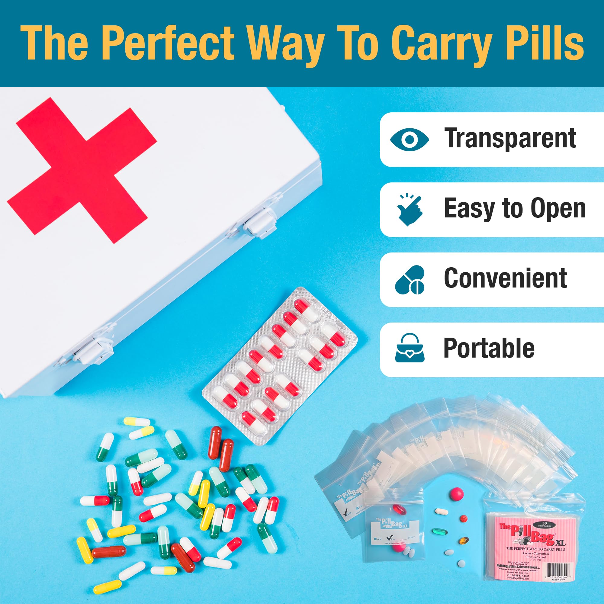 The Pill Bag étiquettes matin/soir incluses pour identification rapide