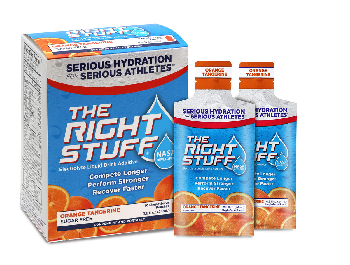 The Right Stuff Orange Tangerine – sachets faciles pour hydratation pré-entraînement.