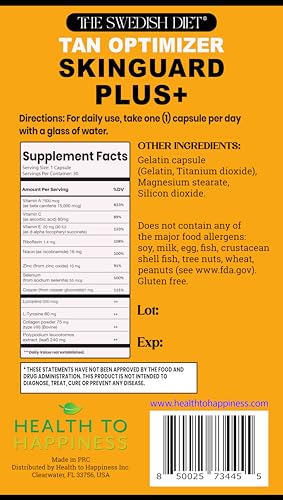 Tableau nutritionnel SkinGuard Plus+ montrant vitamines et minéraux essentiels