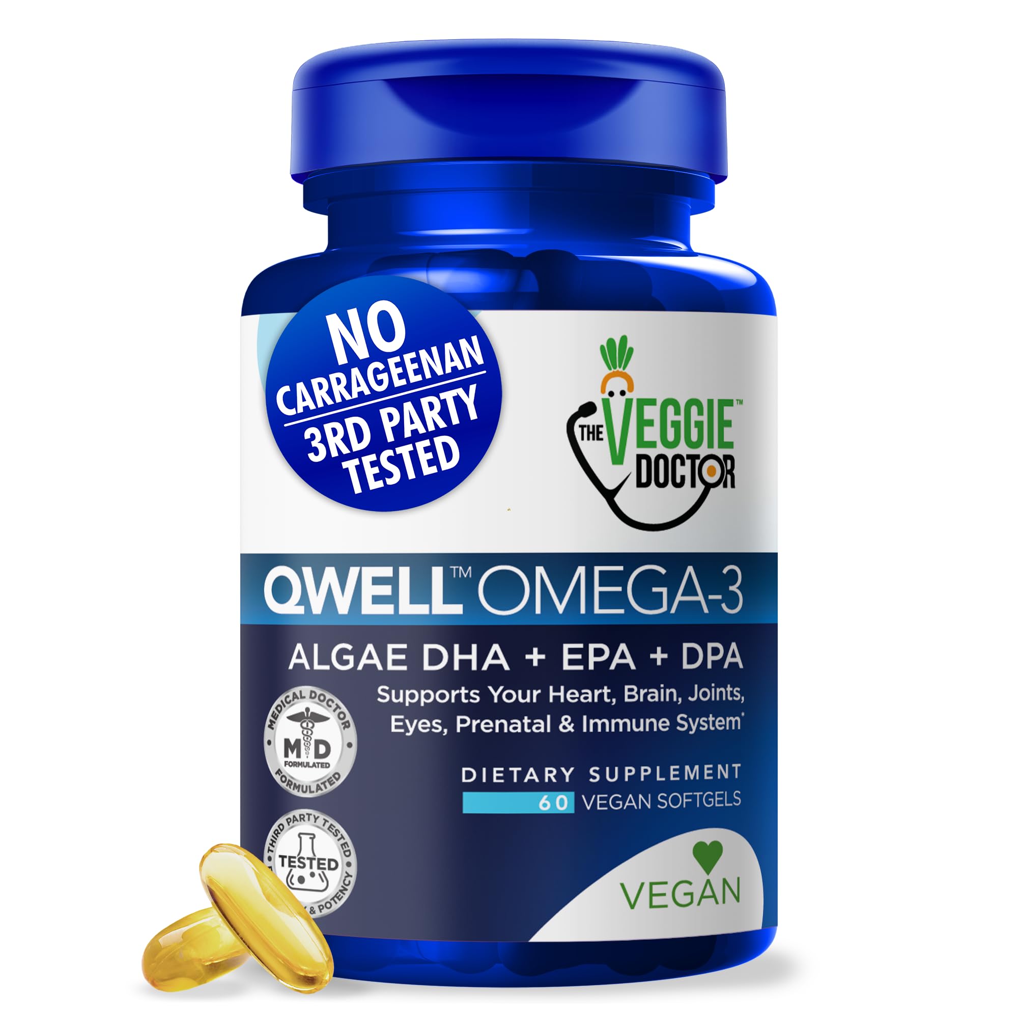 The Veggie Doctor Omega-3 algues, flacon de capsules véganes pour le quotidien.