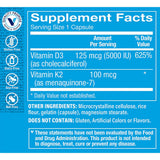 The Vitamin Shoppe D3 K2 5000 UI — étiquette claire et emballage, présentation du produit.