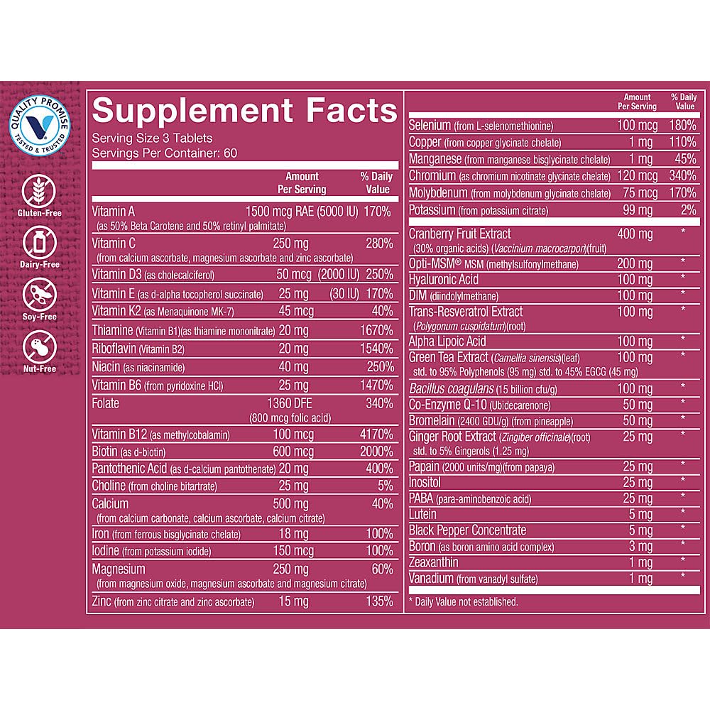 The Vitamin Shoppe Multivitamine Or Femme – emballage clair et étiquette lisible pour une utilisation facile.