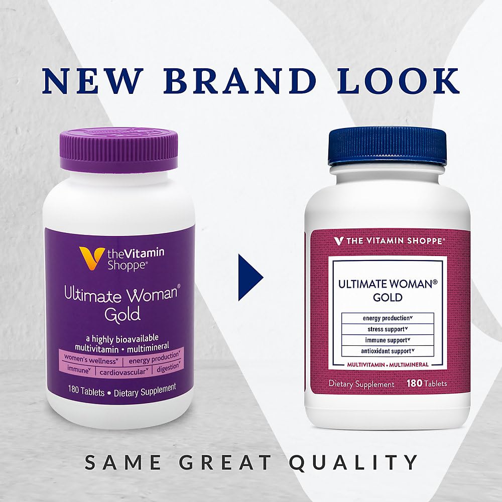 The Vitamin Shoppe Multivitamine Or Femme – tablettes faciles à avaler pour une nutrition quotidienne.