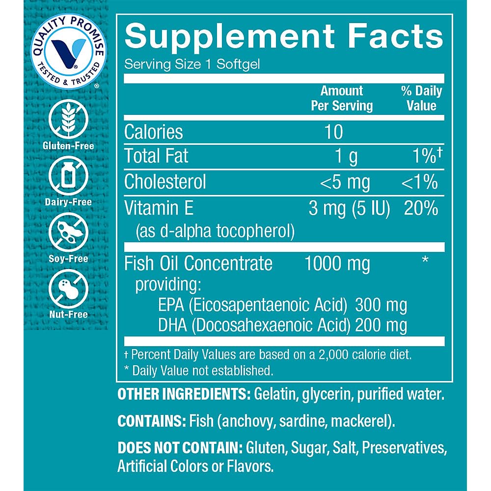 The Vitamin Shoppe Omega 3 – détail de l'étiquette montrant EPA et DHA purifiés.