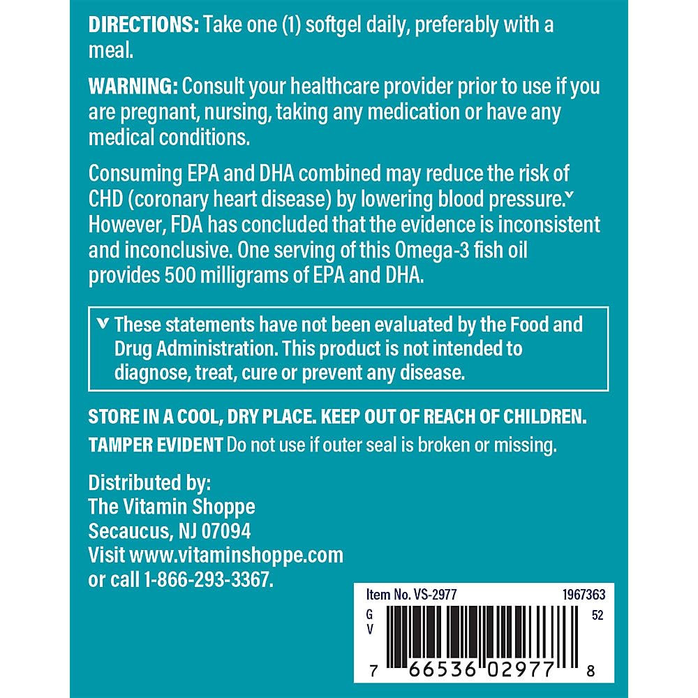 The Vitamin Shoppe Omega 3 – gélules molles dans la bouteille, facilité d'utilisation.