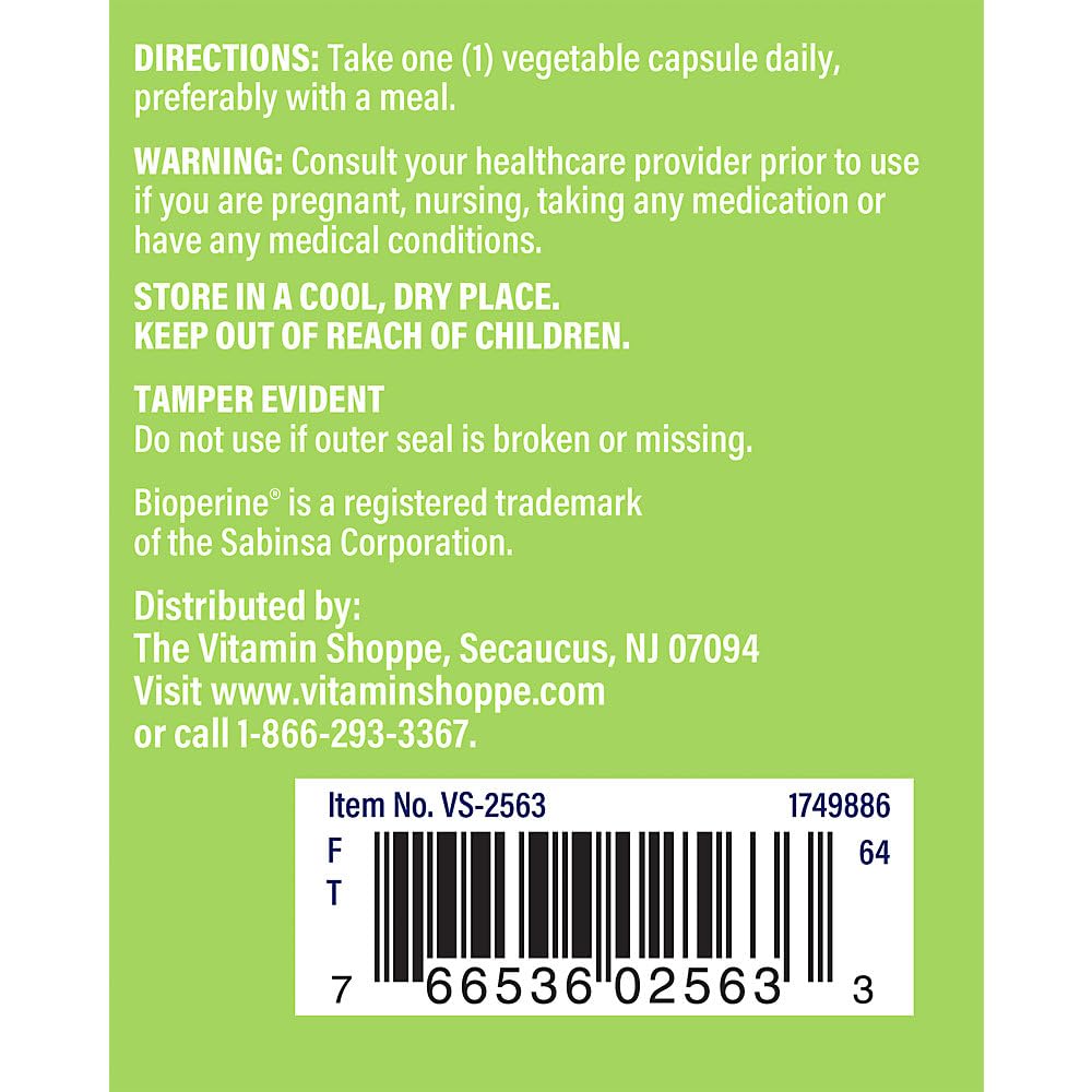 The Vitamin Shoppe Turmeric Curcumin 900MG – étiquette claire sur l'emballage