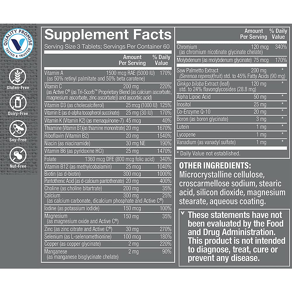 The Vitamin Shoppe Ultimate Man 50+ Multivitamin – boite-tablettes, énergie quotidienne soutenue.