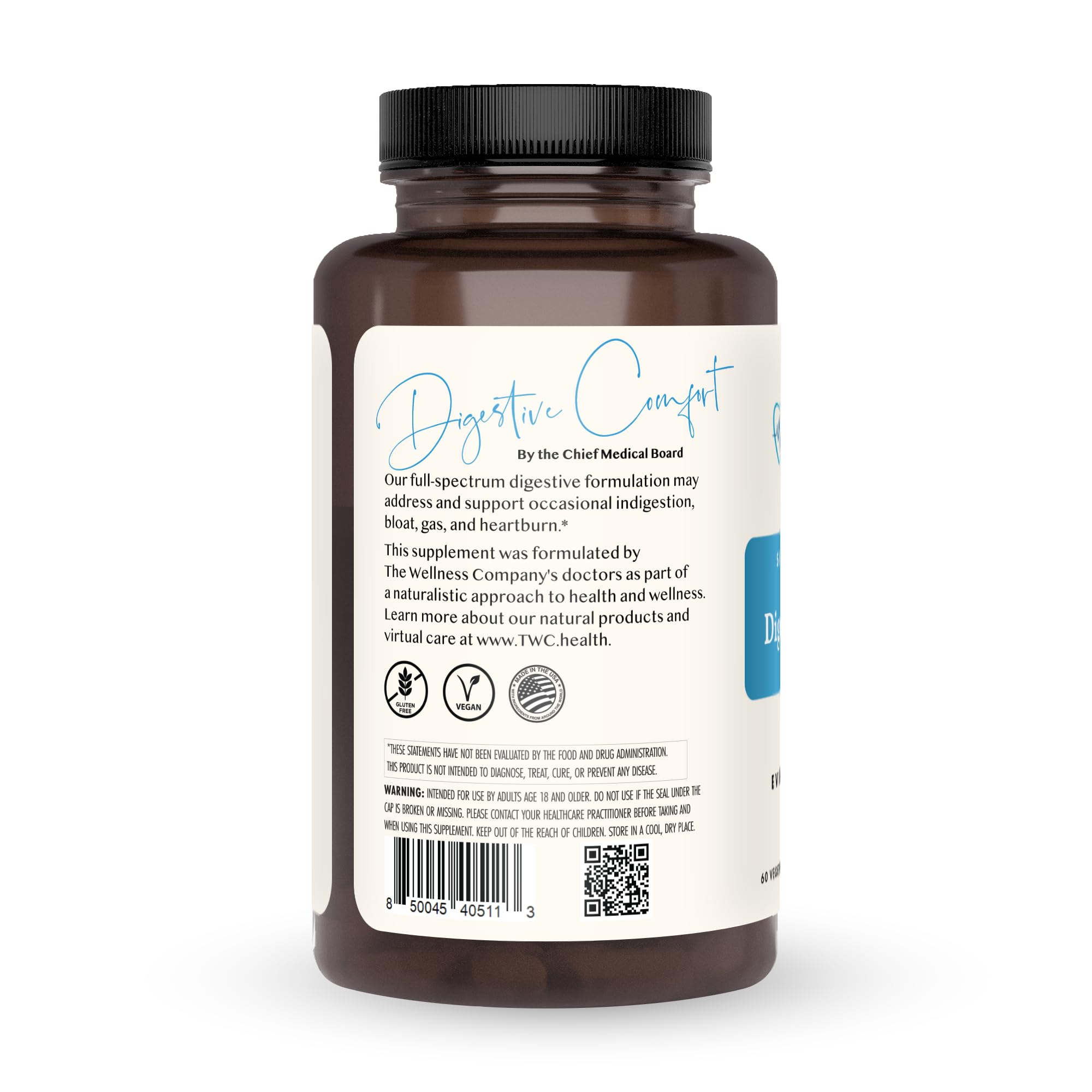 The Wellness Company Digestive Comfort – gélules quotidiennes pour apaiser les gaz et l’inconfort.
