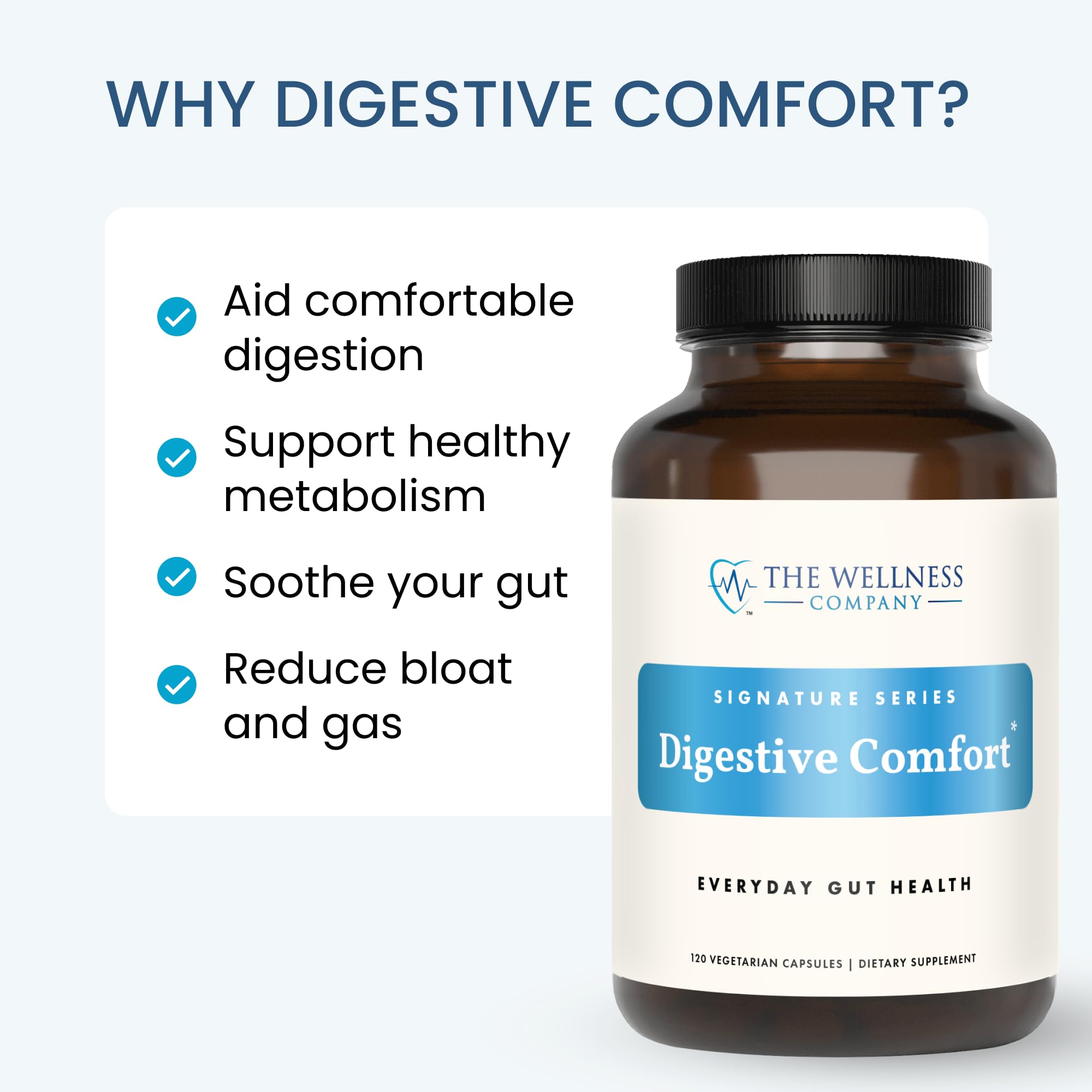 The Wellness Company Digestive Comfort – ingrédients naturels à base de gingembre et menthe.
