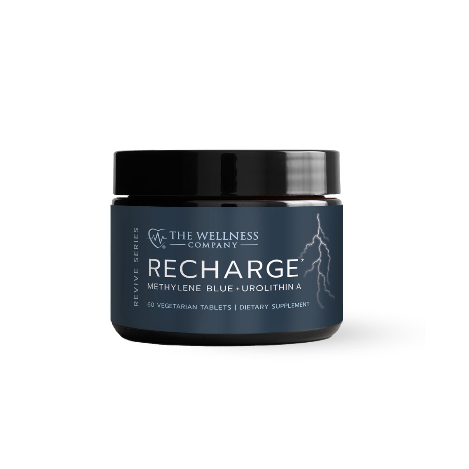 Recharge The Wellness Company, bouteille élégante, soutient potentiellement la clarté mentale au quotidien.