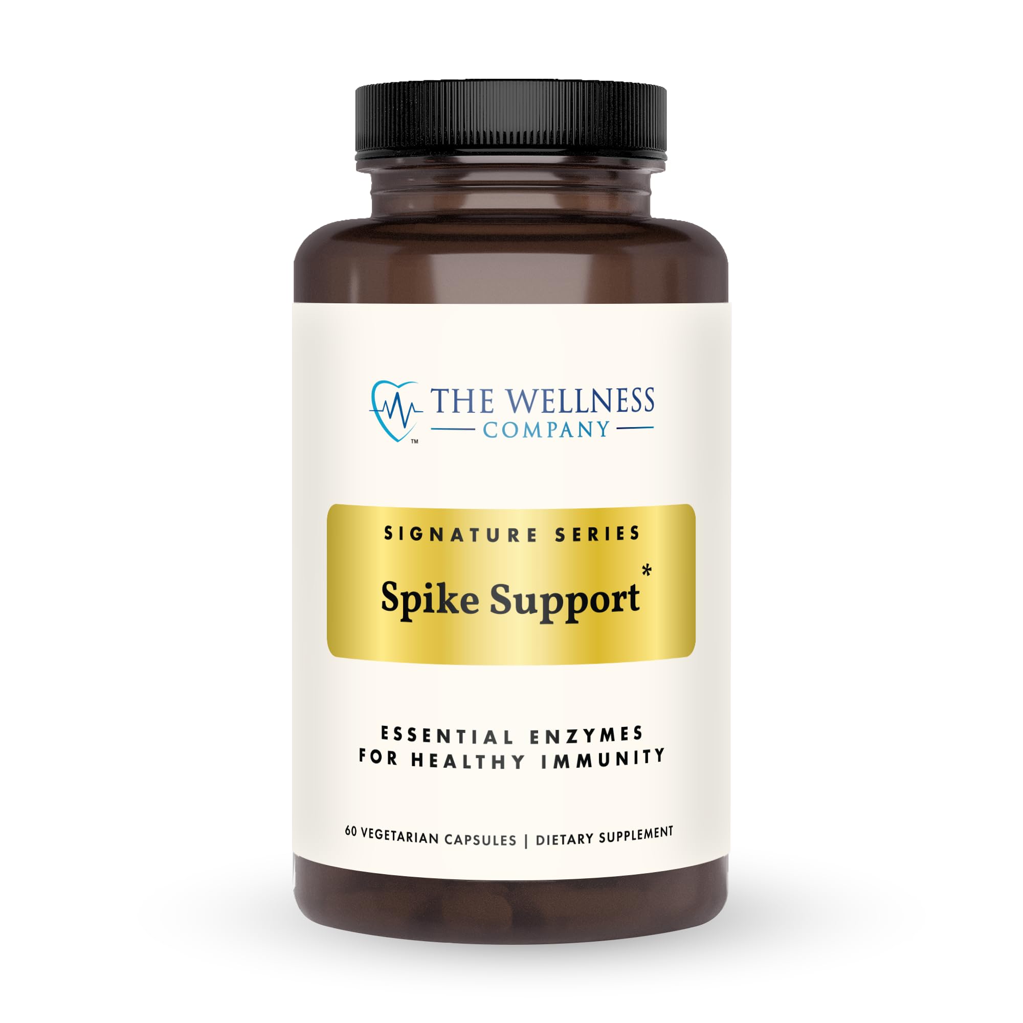 The Wellness Company Spike Support: bouteille montrant le dosage et les composants clés pour le bien-être