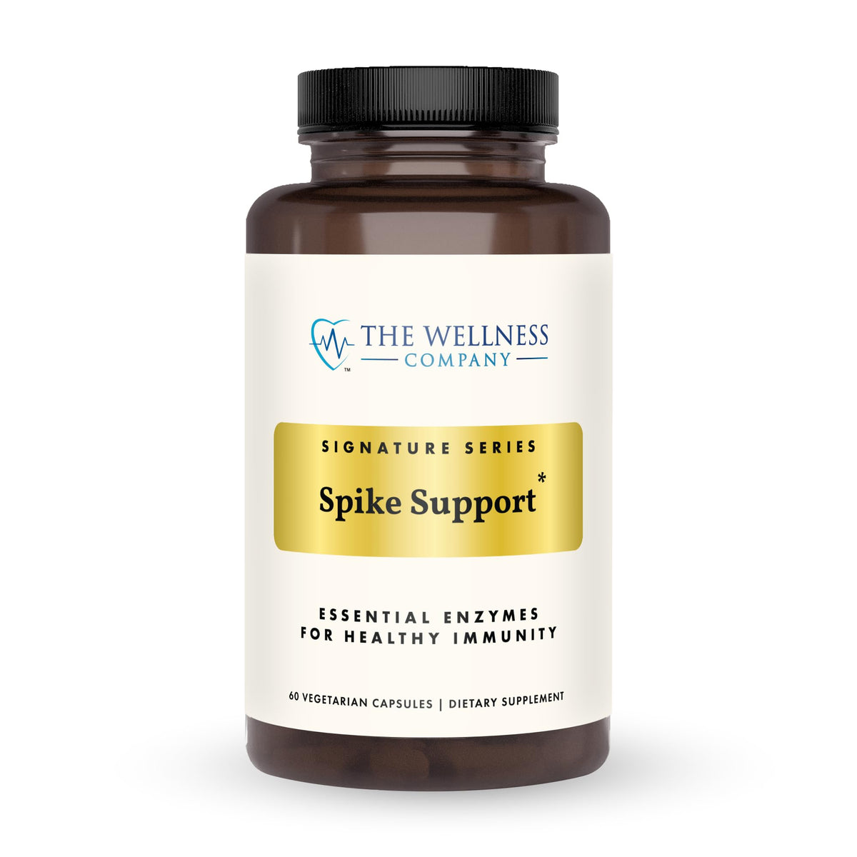 The Wellness Company Spike Support: bouteille montrant le dosage et les composants clés pour le bien-être