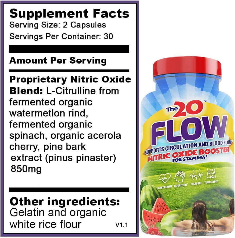 The20 Flow – capsules nitrique, favorisent concentration et endurance potentielle.