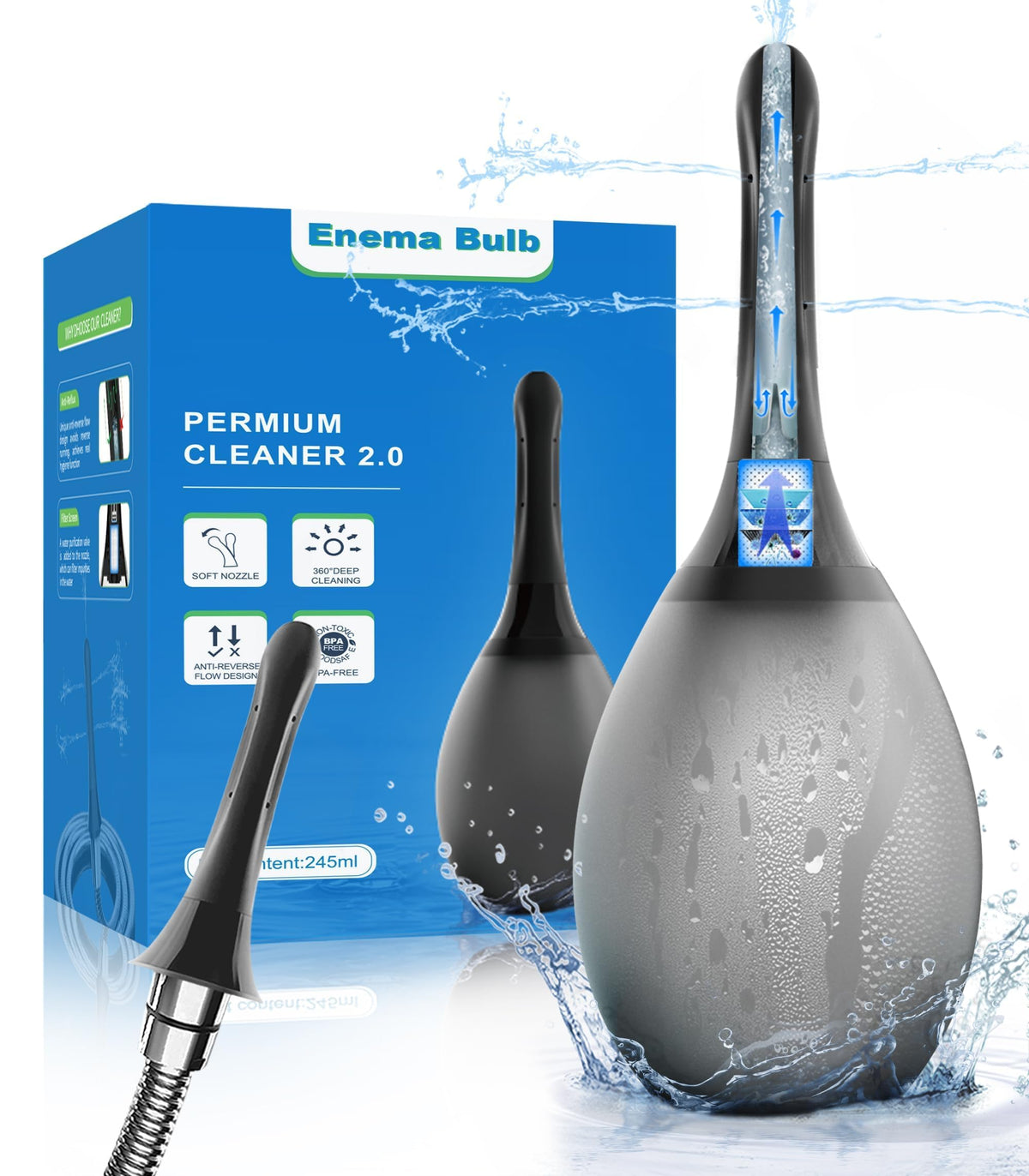 TheClover Bouteille Enema Anal avec 7 embouts pour un nettoyage ciblé.