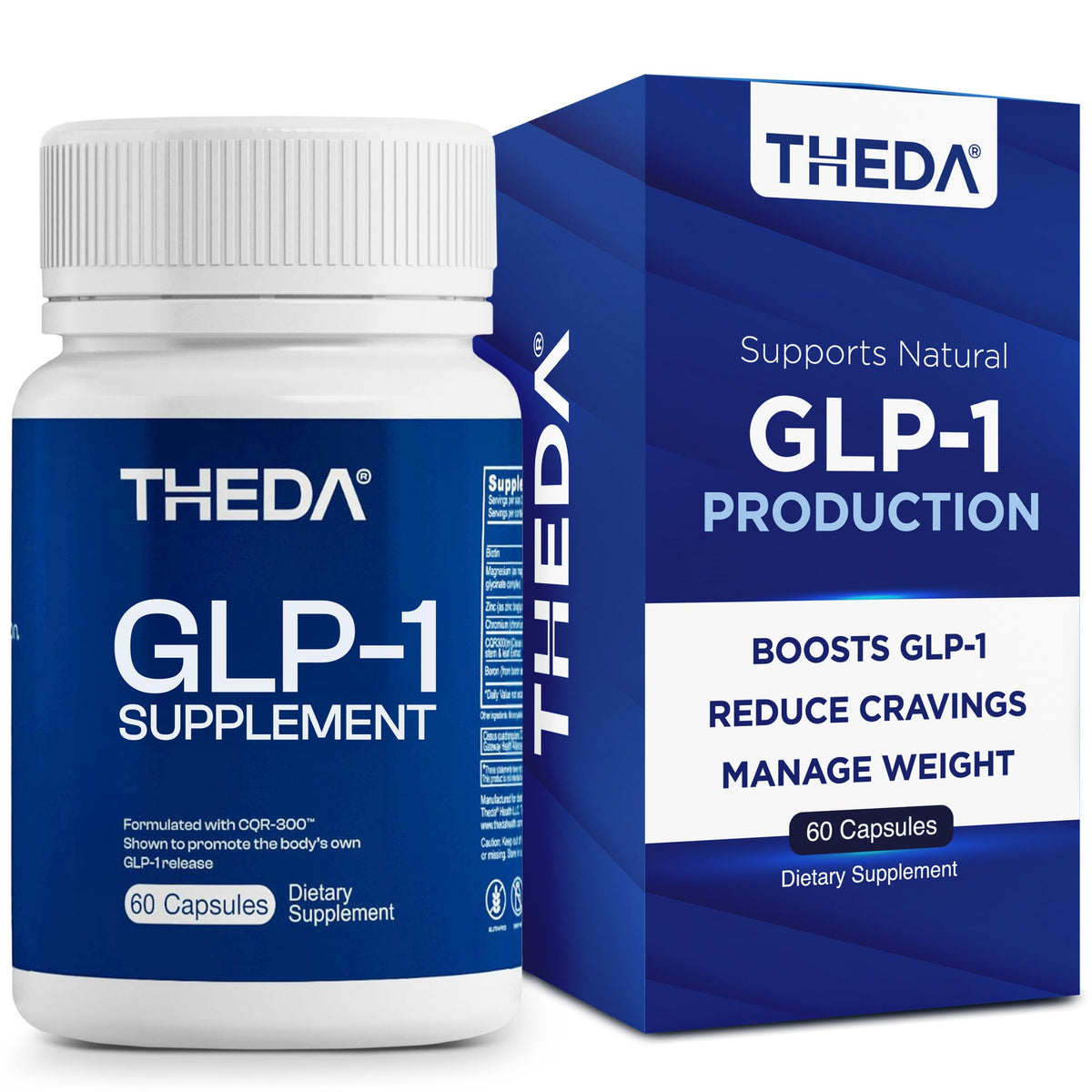 THEDA GLP-1: bouteille de capsules visibles soutenant potentiellement la satiété naturelle.