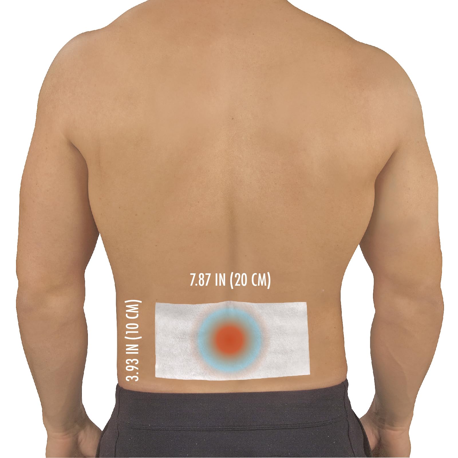 Patch TheraCare appliqué sur la cuisse pour zones larges.