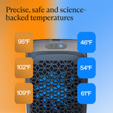 TheraGun RecoveryTherm Cube design portable et mains libres.
