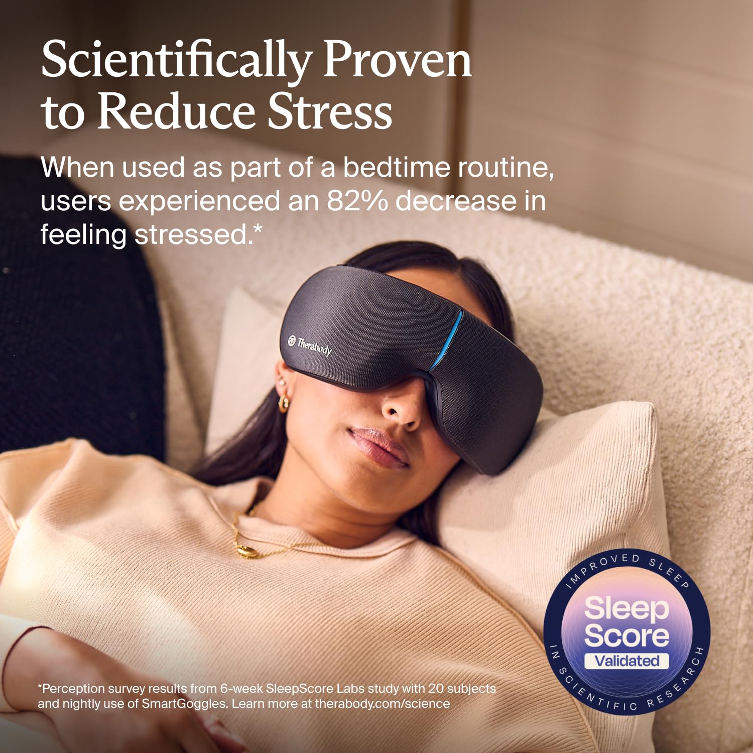 TheraGun SmartGoggles massage frontal, apaise les tensions et réduit le stress.