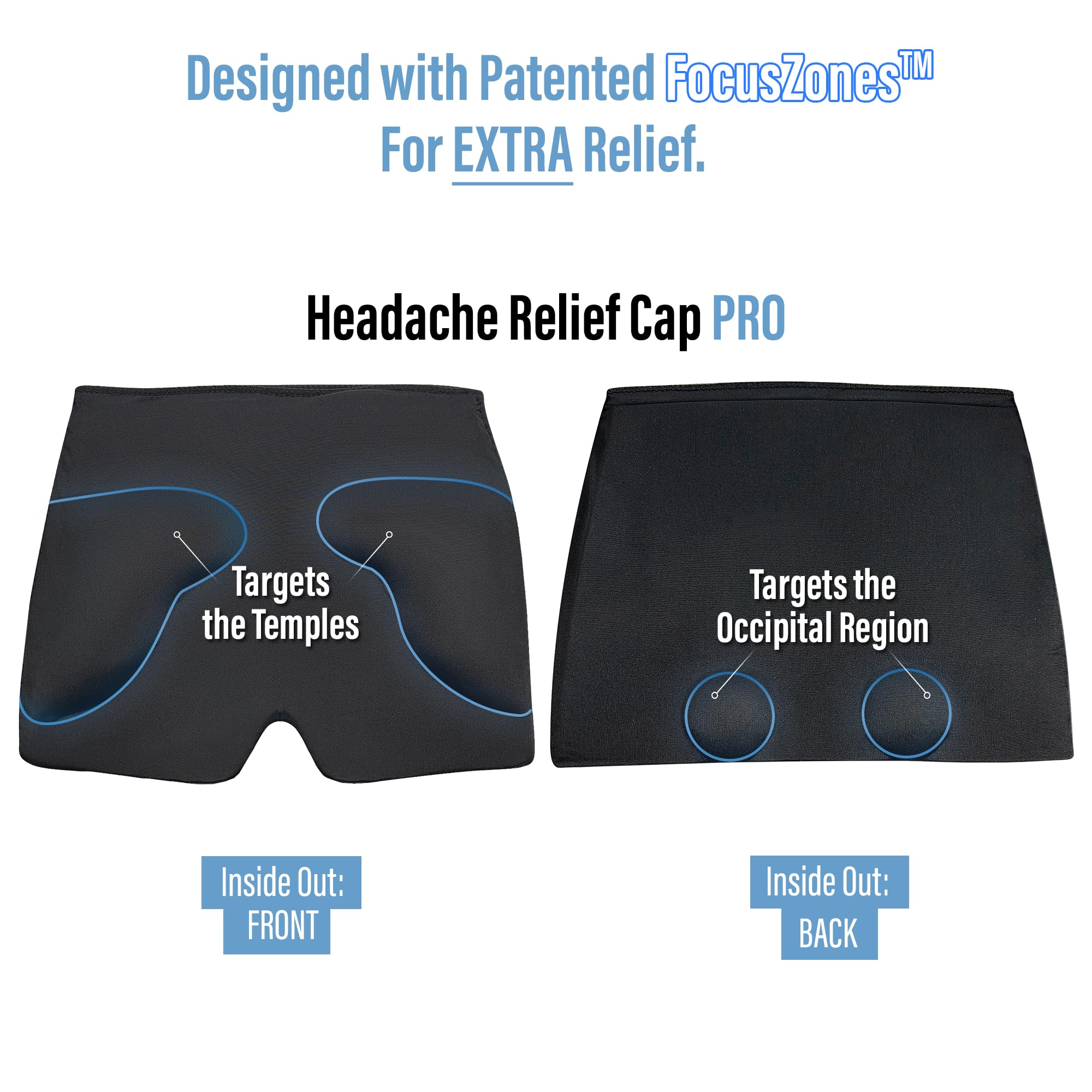 TheraICE Cap relief migraine zones-refroidissement; contact doux sur scalp et tempes.