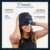 TheraICE Cap relief migraine vue-avant; couverture 360° pour un refroidissement rapide.