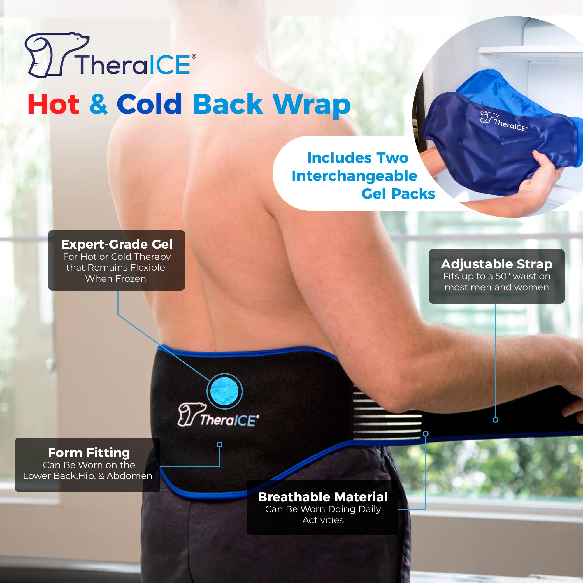 TheraICE coussins chauffants pour le dos, chaleur ciblée pour plus de confort.