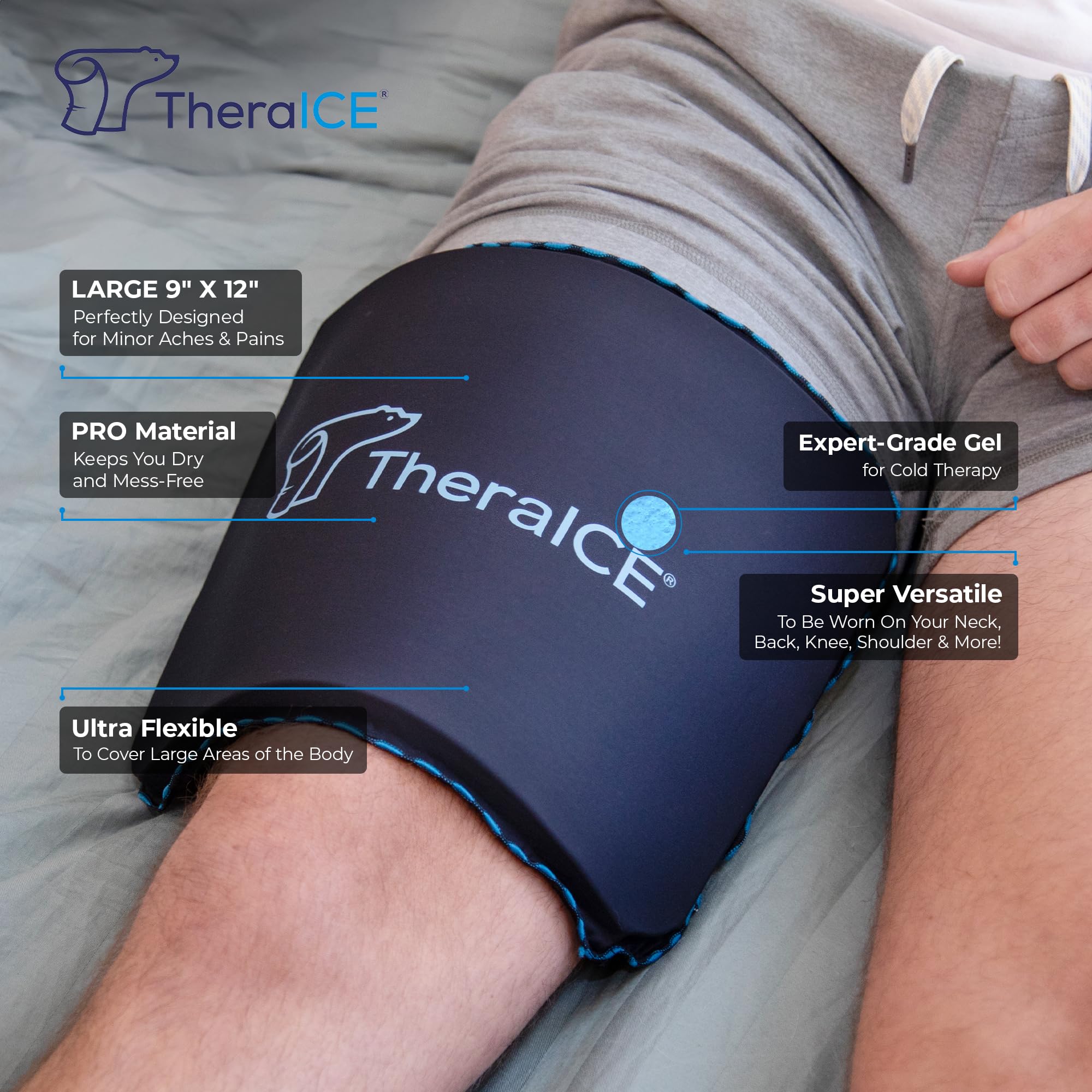 TheraICE PROpack utilisé sur le dos pour apaiser les tensions musculaires.
